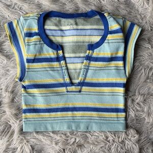 Urban Outfitters Blue and Yellow Striped Crop Top
